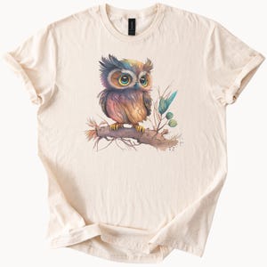 Watercolor Owl TShirt Cute Bird Graphic Tee Nature Lover Gift Womens Top