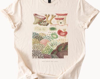 Great Barrier Reef corals sea life illustration shirt natural cotton coral reef marine biology ocean botanical graphic nature art tee