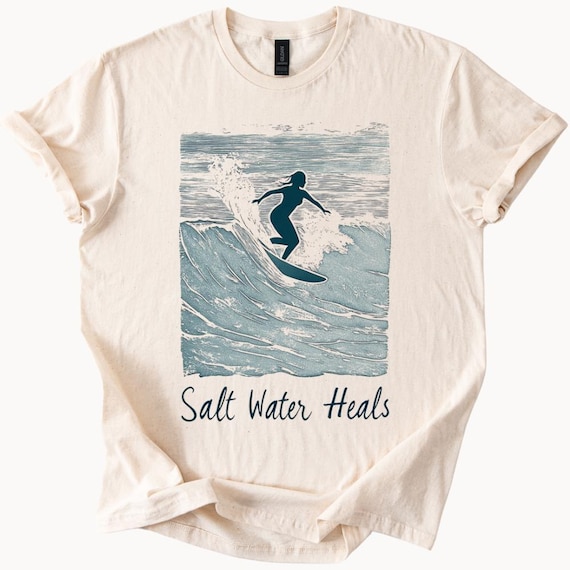 Surfing T-Shirt, Salt Water Heals Shirt, Surfing Graphic Tee, Beach Lover Shirt, Ocean Healing Shirt, Gift for Surfers, Coastal Vibes Shirt