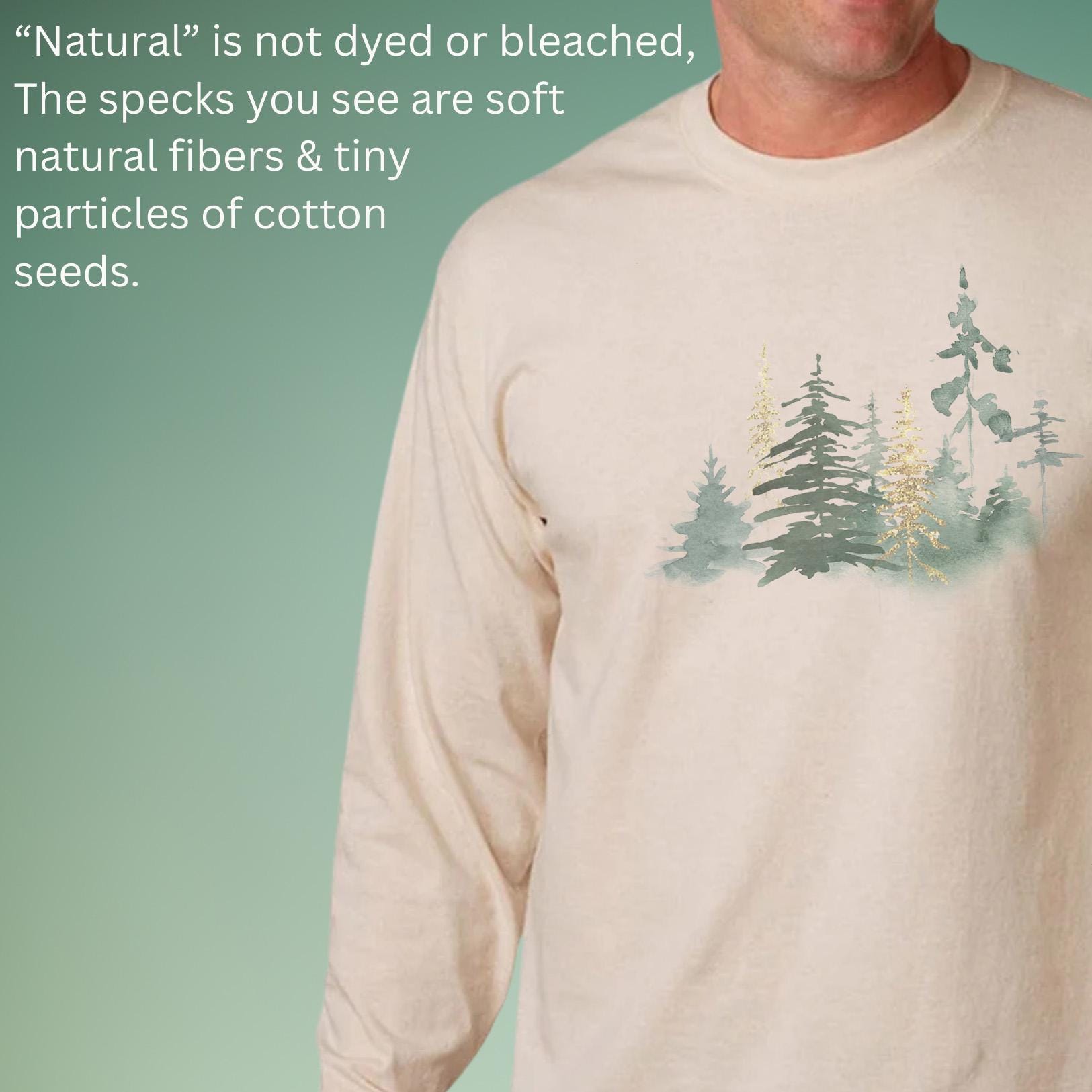 Nature Forest Trees Graphic Long Sleeve Shirt Watercolor Evergreen 