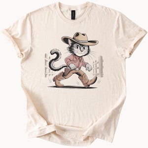 Cowboy Cat T Shirt Western Kitten Graphic Tee Feline Sheriff Top