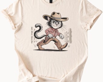 Cowboy Cat T Shirt Western Kitten Graphic Tee Feline Sheriff Top