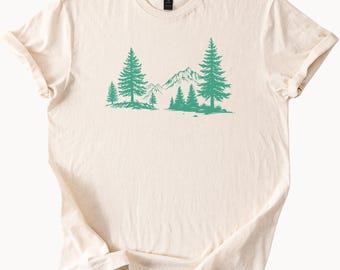 Camiseta gráfica de montaña y bosque, naturaleza, pinos, aire libre, aventura, paisaje escénico, senderismo, montañas, naturaleza salvaje, regalo para amantes de la naturaleza.