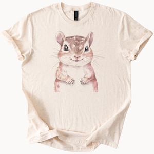 Niedliches Chipmunk-Tierkunst-Grafik-T-Stück entzückende Waldwaldkreatur-Hemd-Geschenk für Naturliebhaber-weiche zufällige Hemd-Zeichnung