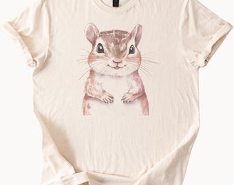 Cute Chipmunk Animal Art Graphic Tee Adorable Woodland Forest Creature Shirt Gift for Nature Lover Soft Casual Shirt Drawing