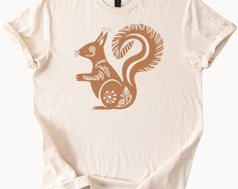 Folk Art Squirrel T Shirt Cute Woodland Animal Tee Nature Lover Gift Squirrel Graphic Top