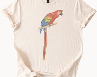 Scarlet Macaw Parrot Graphic Tee Tropical Bird Lover TShirt Exotic Pet Gift Colorful Bird Art Tee