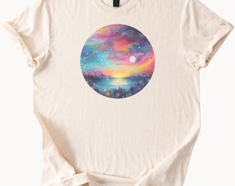 Night Sky Galaxy Shirt Cosmic TShirt Milky Way Stars Moon Landscape Tee Celestial Astronomy Lover Gift Idea