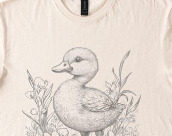 Duckling in Flowers Ink Drawing Tee