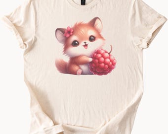 Niedliches Fuchs-Himbeere-T-Shirt Entzückendes Tier-T-Stück Geschenk für sie