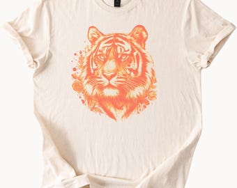 Tiger Gesicht Grafik T Shirt Orange Tinte Wilde Tier Kunst Natur Inspiriert Big Cat Tee Einzigartige Wildlife Bekleidung Geschenk für Tierliebhaber