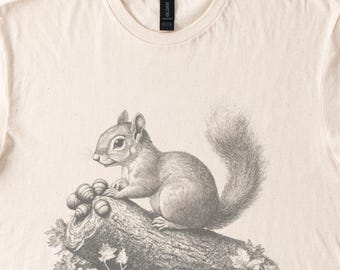 Squirrel on Log Nature Inspired Animal Art Tee