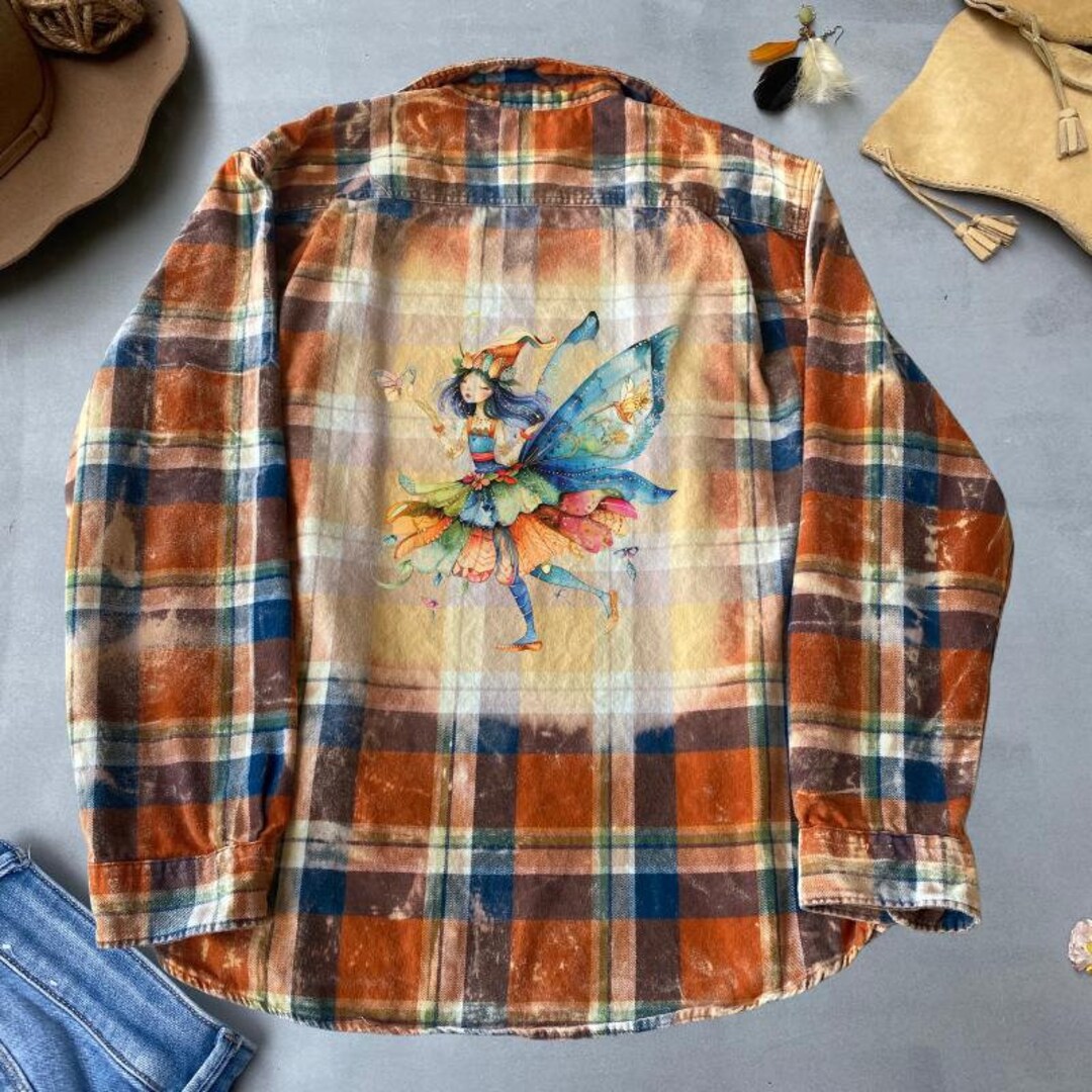 Fairy Shirt, Unique Graphic Flannel Shirt, Plaid Shirt