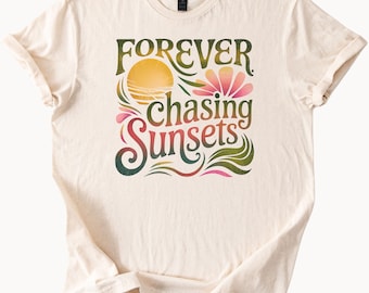 Forever Chasing Sunsets T Shirt Beach Lover Tee Sunset Graphic Top Vacation Vibes Shirt Summer Style Clothing