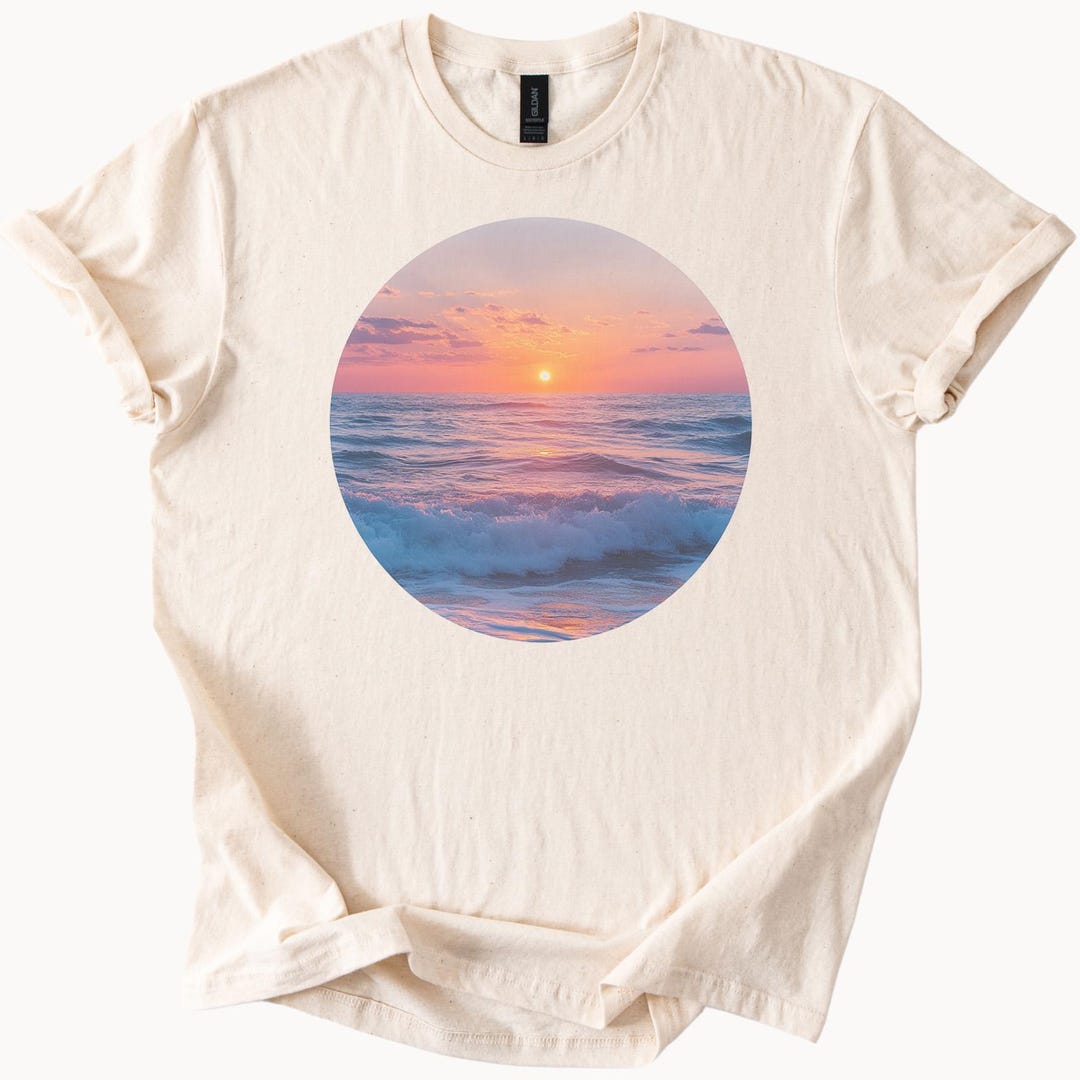 Sunset Ocean Waves Graphic T Shirt Soft Beach Sunrise Sea
