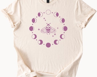 Celestial Bee Moon Phases T Shirt Witchy Graphic Tee Bohemian Astrology Shirt