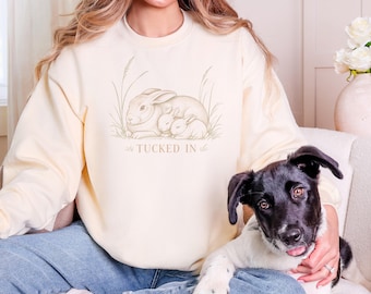 Tucked In Doe Curled Around Sleeping Kits in Tall Grass Sweatshirt