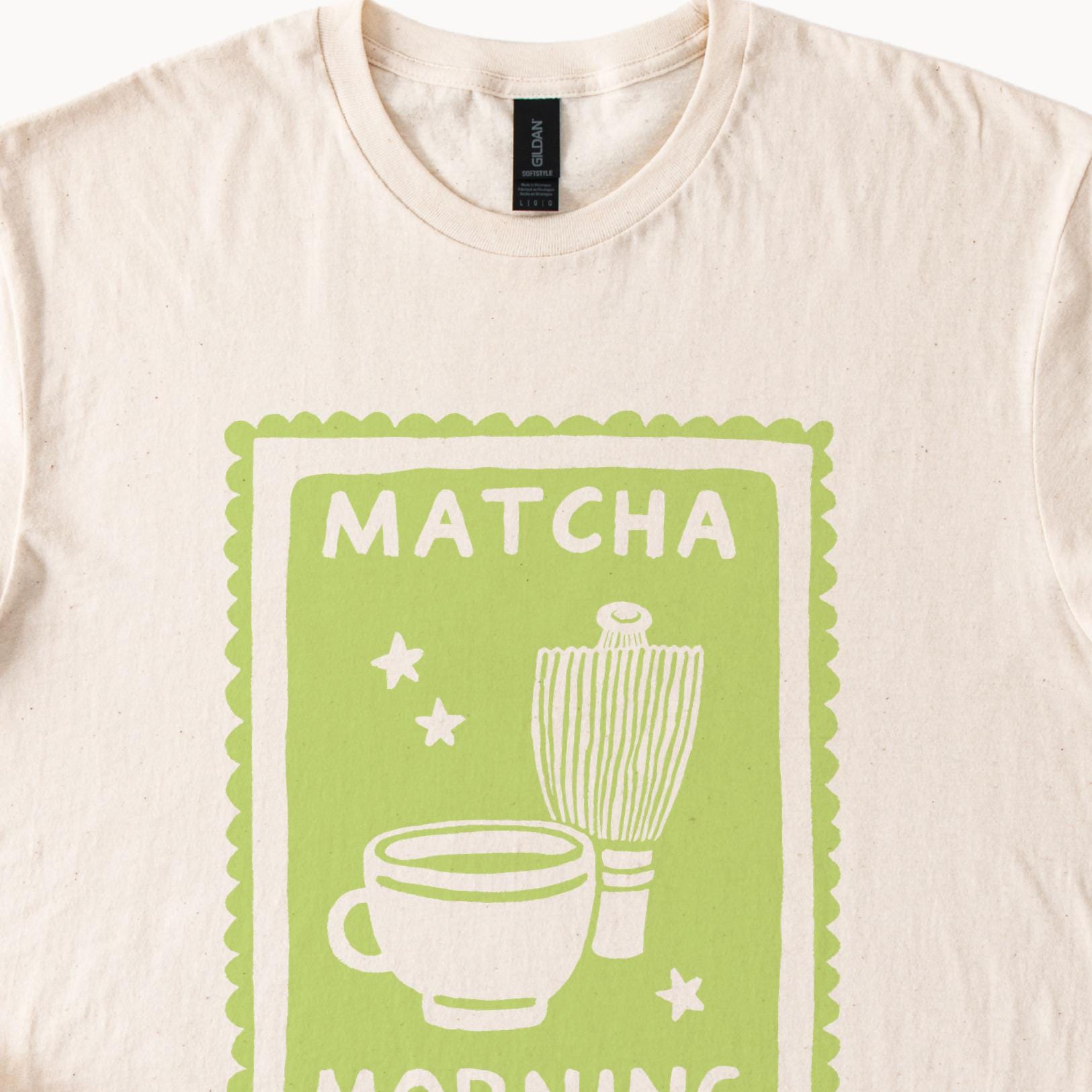 抹茶モーニング グラフィックTシャツ レトロ ライムグリーン 手描き風T