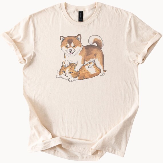 Buy Funny Shiba Inu Dog and Cat Graphic T Shirt Cute Animal Lovers