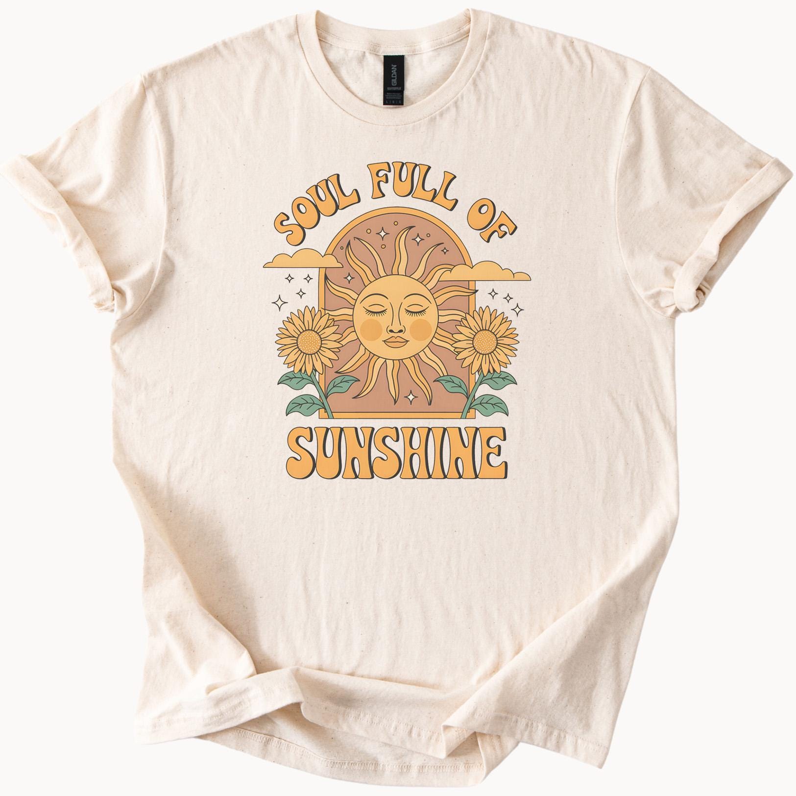 Soul Full of Sunshine T Shirt Retro Sun Graphic Tee Boho Sunflower