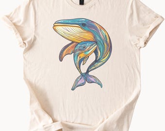 Colorful Whale and Calf Graphic T Shirt Ocean Animal Art Tee Unique Marine Life Shirt Artistic Sea Life Apparel Gift for Nature Lovers