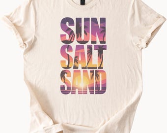 Sonne Salz Sand Grafik T-Shirt Strand Sonnenuntergang Palmen Sommer Ozean Küstenästhetik Relaxed Fit Soft Casual T-Shirt