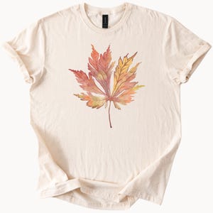 Autumn Maple Leaf Watercolor Graphic T Shirt Fall Leaf Nature Inspired Artistic Tee Shirt for Fall Outfit Botanical Art Shirt