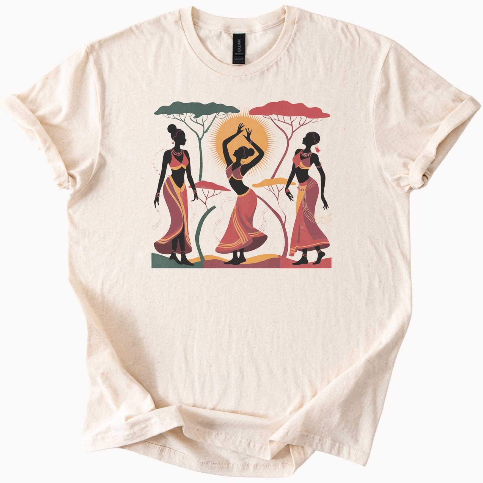 African Women Dancing Graphic Tee Tribal Art T-shirt Ladies Dance
