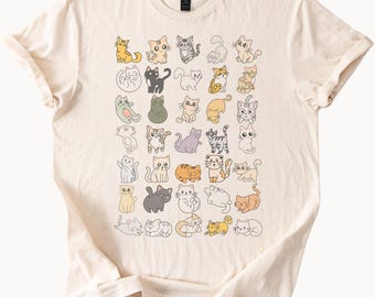 cute cats kawaii shirt pastel cartoon cat lover tshirt animal graphic tee gift for women men