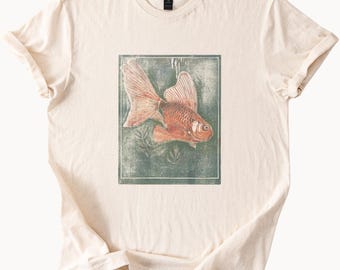 Koi Fish Graphic Tee Artistic Goldfish Design Cotton T Shirt