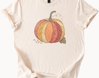 Herbst Ernte Kürbis Shirt Herbst Patchwork Kürbis Grafik T-Shirt Thanksgiving Kürbis-T-Shirt Herbst Blumen Kürbis Top