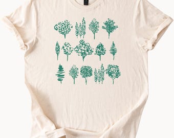 Tree Outline Graphic T Shirt Modern Forest Nature Art Shirt Outdoors Hiking Cool Tree Drawing Tee