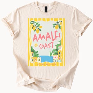 Amalfi Coast Lemon Italy Graphic T Shirt Summer Italian Riviera Travel Art Tee Living La Dolce Vita Colorful Beach Shirt