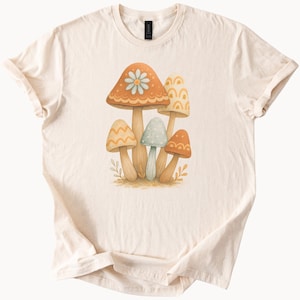 Maglietta floreale con funghi, maglietta estetica Cottagecore, maglietta Boho per amanti della natura, regalo artistico con funghi, abbigliamento Fairycore della foresta del bosco