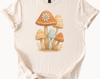 Floral Mushroom TShirt Cottagecore Aesthetic Tee Boho Nature Lover Shirt Fungi Art Gift Woodland Forest Fairycore Apparel