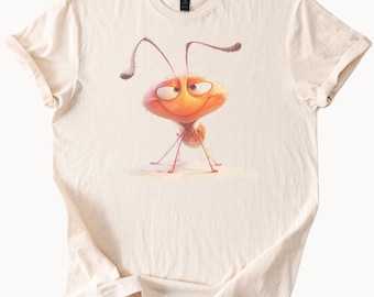 Cute Cartoon Ant Graphic T Shirt Playful Smiling Insect Character Tee Fun Animal Art Top for Nature Lovers Gift for Him or Her