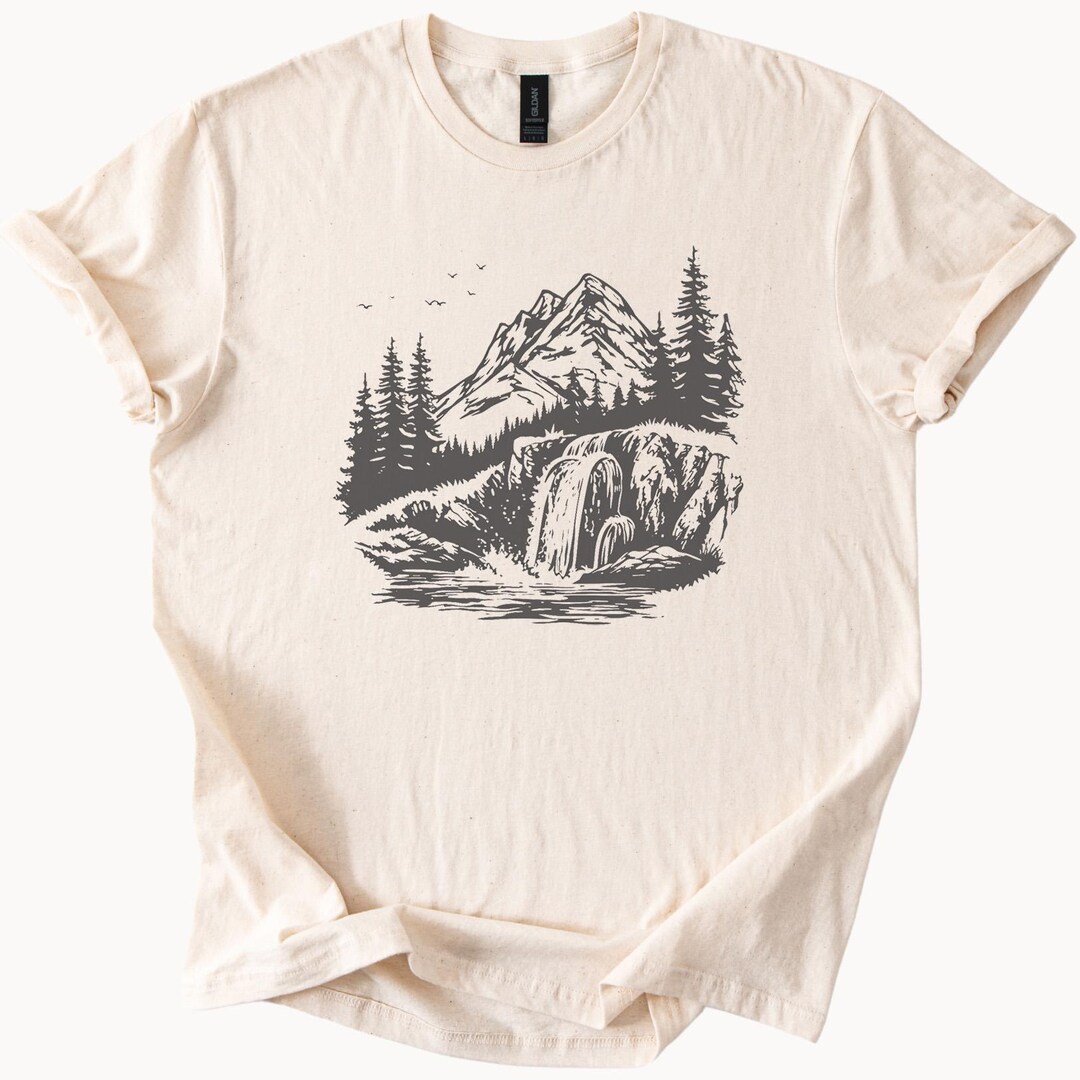 Mountain Waterfall Graphic Tee Nature Lover Shirt Outdoor