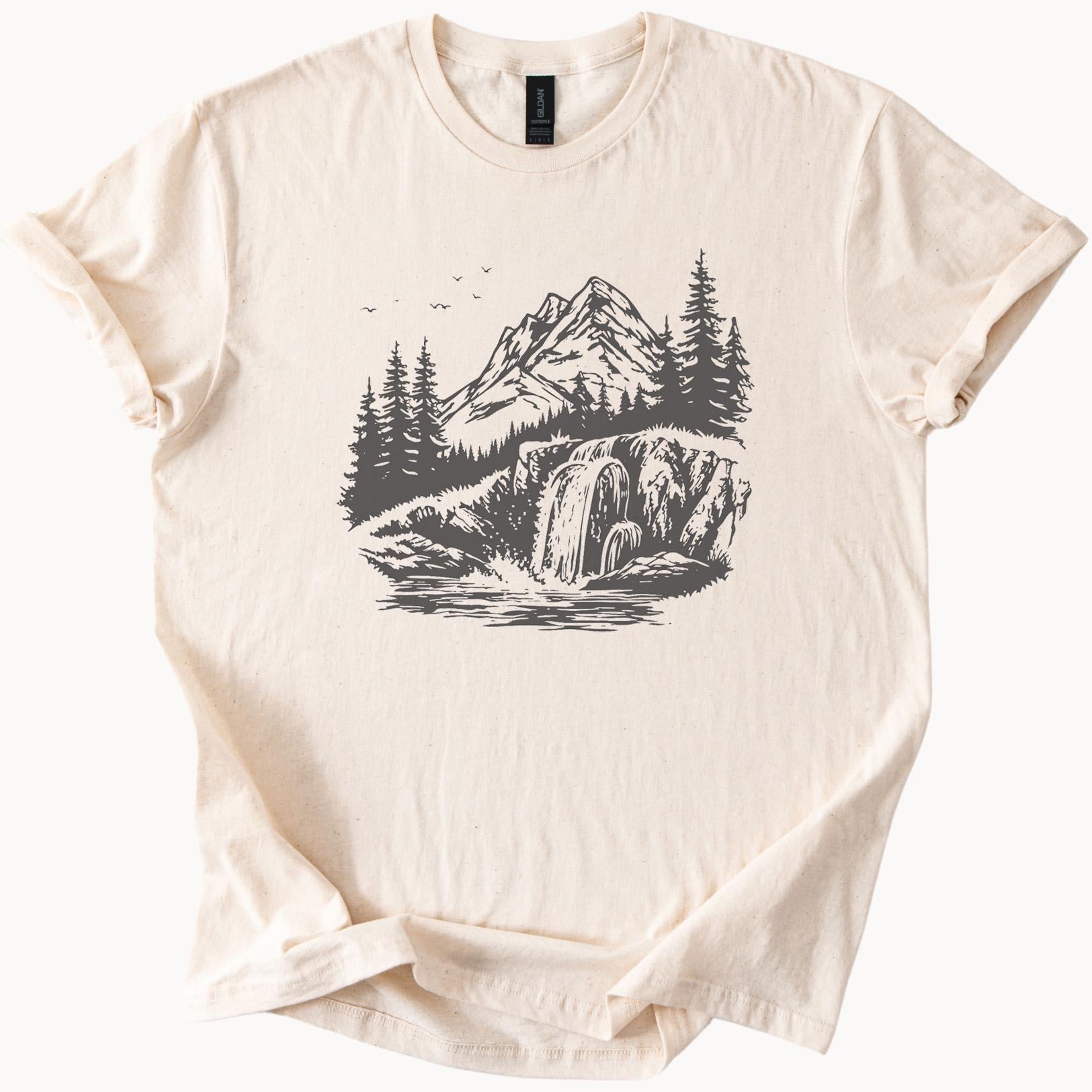Mountain Waterfall Graphic Tee Nature Lover Shirt Outdoor
