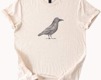 Elegant Watercolor Crow Bird Lover Tee Shirt Nature Animal Art Graphic T Shirt Unique Ornithology Design Apparel