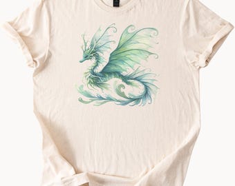 Drachen Meeresgeschöpf Grafik T Shirt Fantasie Ozean Aquarell Kunst Shirt Mystisch Wasserdrache T-Shirt Cooles Einzigartiges Natur Shirt Geschenk