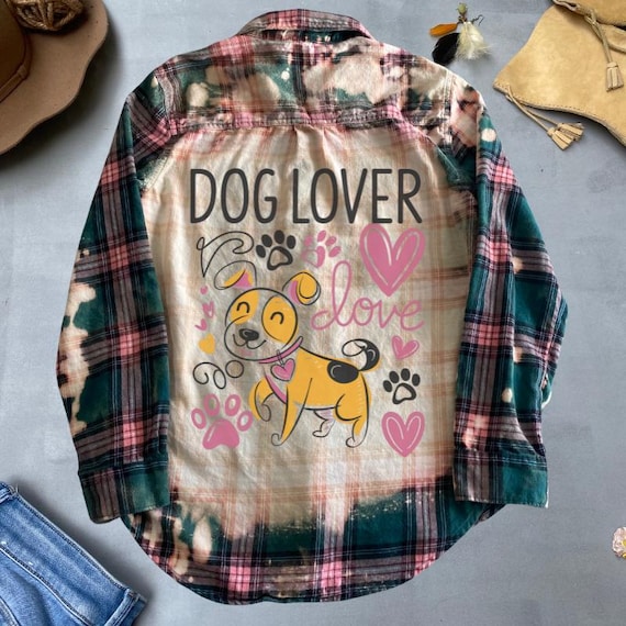 Dog Lover Shirt Upcycled Flannel Dog Graphic Shirt Cute Pet Lover Shirt Paw Print Shirt Valentines Gift for Dog Owners Puppy Love Shirt
