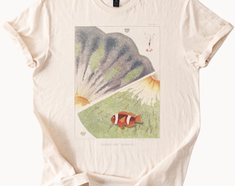 Barrier Reef Anemones Clownfish Ocean Graphic Shirt Great Barrier Reef Marine Life Coral Reef Fish Artistic Nature Illustration Tee