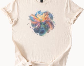 Vibrant Watercolor Floral TShirt Artistic Bloom Graphic Tee Colorful Flower Shirt Unique Nature Inspired Apparel Gift