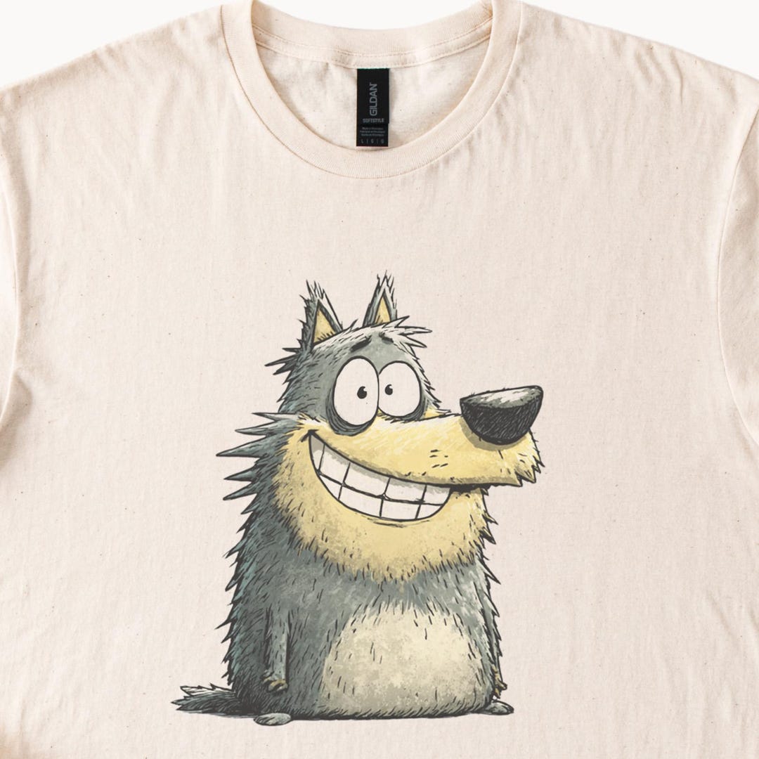Funny Cartoon Wolf T Shirt Smiling Wolf Graphic Tee Cute Animal Drawing ...