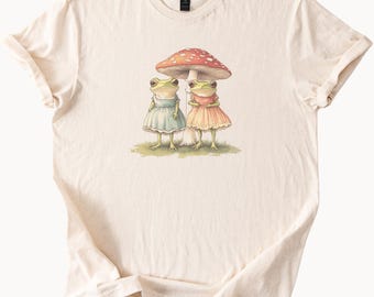 Frosch-Pilz-Shirt, Cottagecore-Ästhetik, Kröten-T-Shirt, verspielte Natur-Kleidung