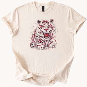 Red Ink Tiger T Shirt Graphic Tee Animal Lover Shirt
