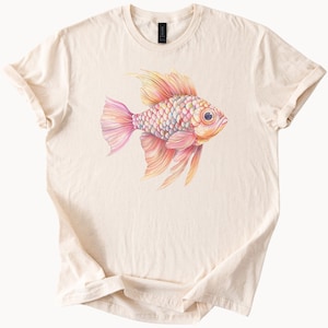 Pastel Goldfish Graphic Tee Whimsical Fish Shirt Cute Aquarium Lover Top Colorful Ocean Art T-shirt Unique Fish Design Clothing