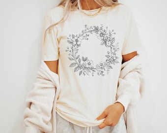Botanical Wreath Ink Drawing Tee
