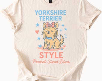 Camiseta con gráfico de diva de bolsillo estilo Yorkshire Terrier, linda camiseta para perro, regalo para amantes de los Yorkshire Terrier, ropa para dueños de mascotas.