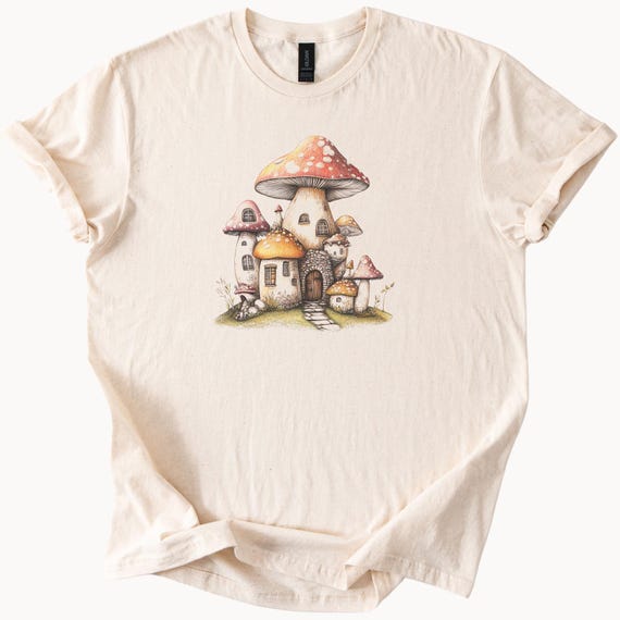 Whimsical Shirt Mushroom House T Shirt Cottagecore Fairycore 